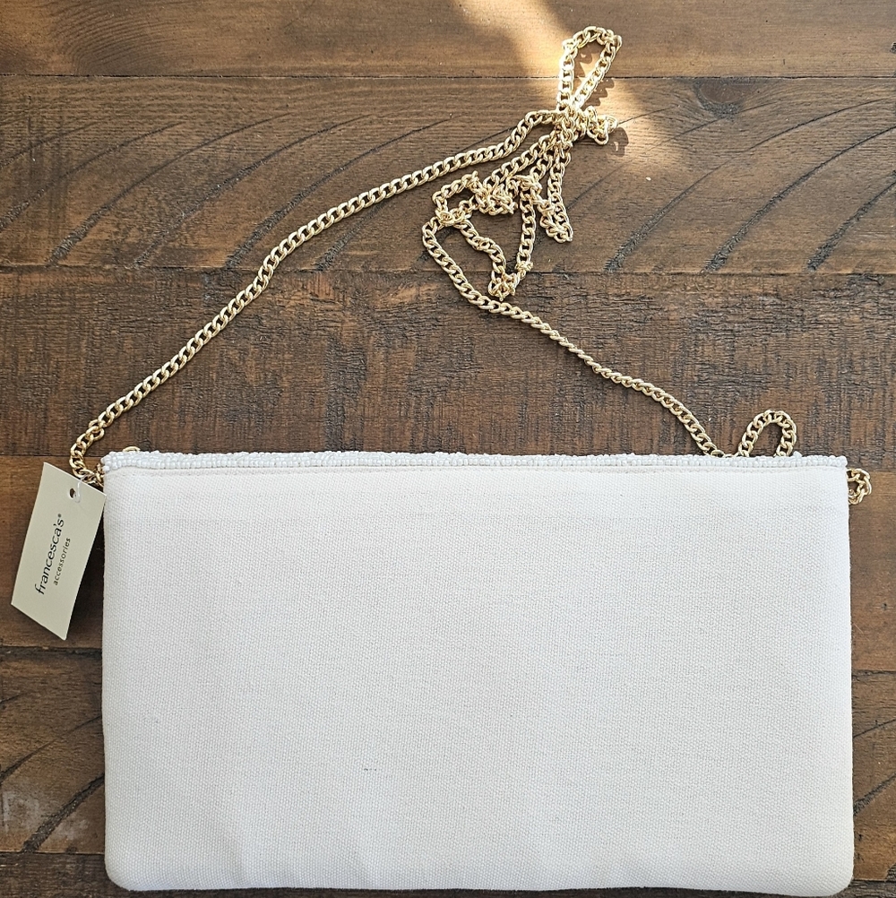 Beaded 'Marriage Material' Floral Clutch - Blue on Ivory - Picture 5 of 6